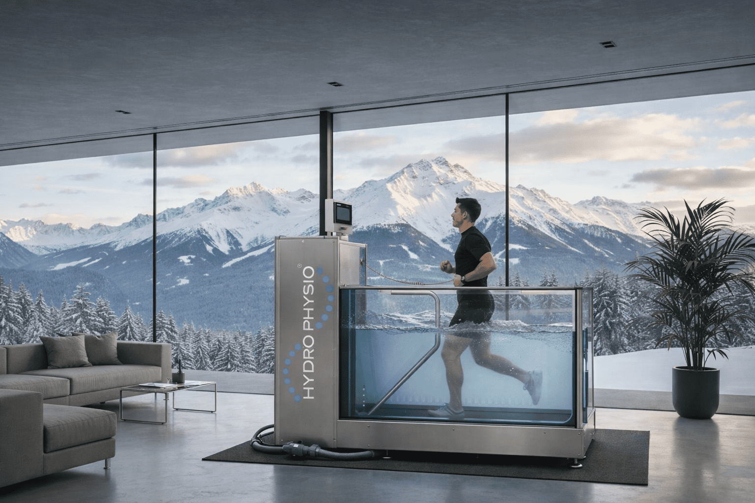 Ski et tapis de marche immergé